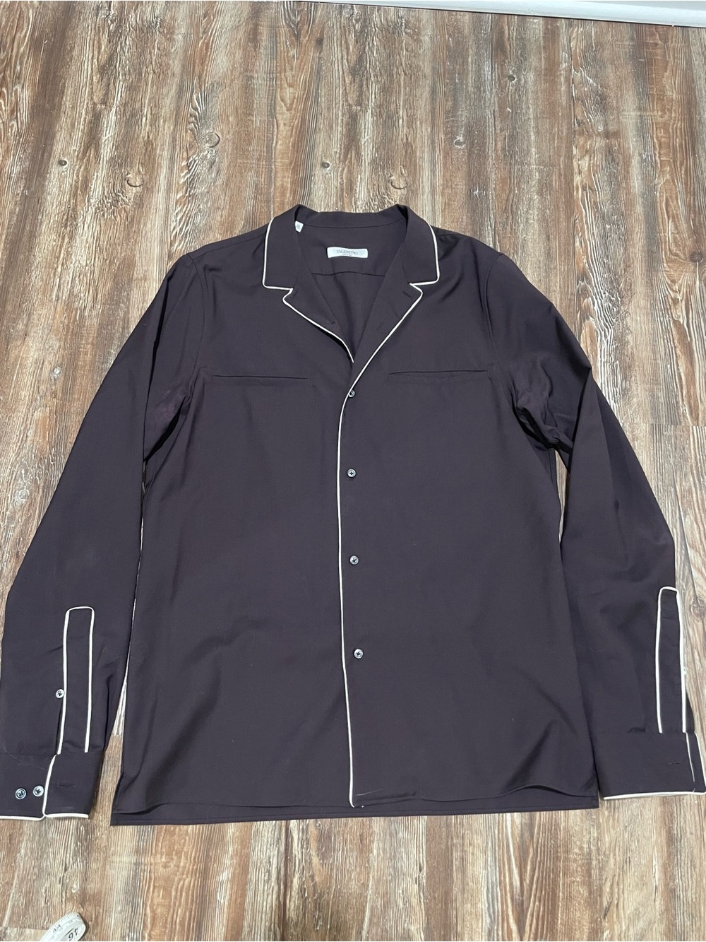 Valentino (mainline) Mohair Wool Blend Pajama Spa Resort Shirt Brown Camp Collar